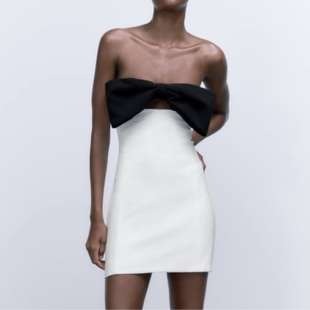 Zara Tied Dress, white dress with black bow top